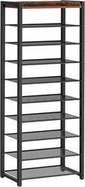 HOOBRO 10 Tier Shoe Rack, Large Capacity Shoe Storage for 18-20 Pairs, Sturdy Metal Shoe Shelf for Closet Entryway, Space Saving Shoe Organizer for Sneakers Heels, Rustic Brown BF40XJ01