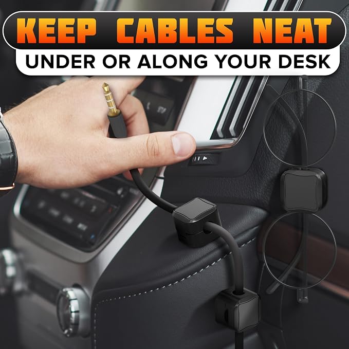 12 Pack Magnetic Cable Clips Black – Fast Locking System Cable Management for Desk, Nightstand & Car – Strong Adhesive Wire Clips, USB Cable Organizer, Phone Charger Cord Holder for Home & Office