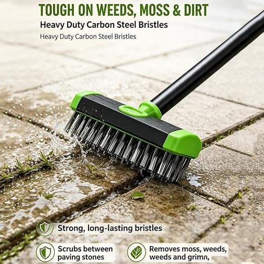 2026 Deck Brushs 3 in 1 Floor Scrub Brush with Long Handle, 3-in-1 Weed Brush Combo Set with Detachable Handle, Deck Scrub Brushs for Patio, Pavers, Driveway, Walkway, Stone Joints (Orange)