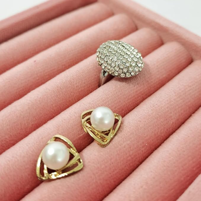 SCIKHETF Velvet Ring Earrings Studs organizer Tray Small Ring Insert Display Tray 5 Slots Stackable (Peach Pink)