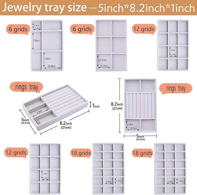 Earring Organizer 8 Stackable Jewelry Tray Drawer Removable Jewellry Storage Display Plate for Earring Rings Necklace Bracelet Watch with Removable Dividers