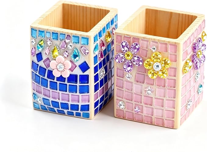 2 Pack Square Unfinished Wooden Pencil Holder 3"x3"x4" Wood Pen Cup for DIY Crafts Makeup Brushes Home Office Desk Organizer Storage