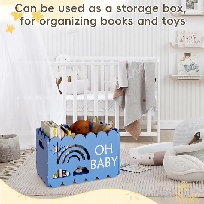 Wooden Baby Shower Crate Closet for Boys and Girls, Basket Gifts for New Parents, Welcome Baby Gift, Suitable for Pregnancy (Blue)
