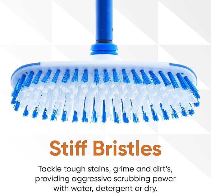 Superio Deck Scrub Brush with Long Handle (54 Inches) Heavy Duty Stiff Bristles Grout Scrubber with Scraper - Cleans Hot Tub, Swimming Pool, Granite Tiles, Bathroom, Patio, Kitchen, Wall and Deck