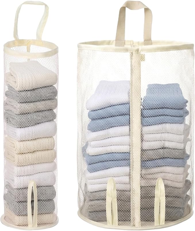 2 Pcs Sock Bag 2 Size Sock Organizer Hanging Reusable Bags Organizer Multifunctional Plastic Bags Holder Socks and Underwear Storage for Storing Socks Ties Plastic Bag (Large)