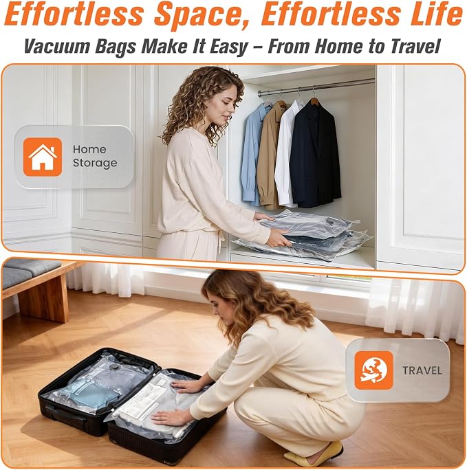 12 Pack Vacuum Storage Bags for Travel with Cordless Pump, Space Saver Bags for Clothes, Compression Packing Bags for Luggage, 12 Combo Size