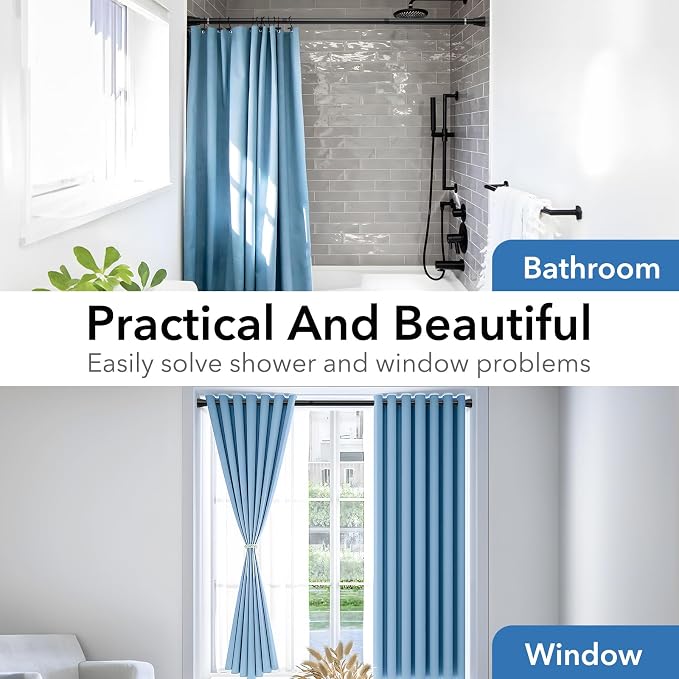 2 Pack Black Shower Curtain Rod - Adjustable 45-77 inch Tension Curtain Rod, Spring loaded Curtain Rod for Bathroom Window