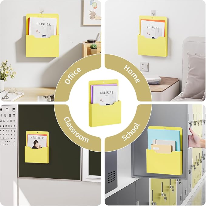 Marbrasse Magnetic File Holder - Magnetic Paper Holder, Pocket Organizer Office Supplies Storage Mail Organizer for Notebooks,Planners,Letter (Yellow