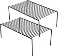 Kitchen Cabinet Shelf Organizer Set of 2, Large (15.7 x 9.4 inch) Metal Wire Pantry Storage Shelves, Dish Plate Racks for Cabinets, Freezer, Counter, Cupboard Organizers and Storage, Black
