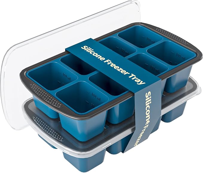 GORCI Ice Cube Tray For Freezer, 16 Large 1/2 Cub Cubes, Silicone Ice Trays For Freezer With Lid, Heavy-duty, Sturdy and Easy to Demold, Suitable for whisky, coffee, Herbs, Purees, 2-Pack