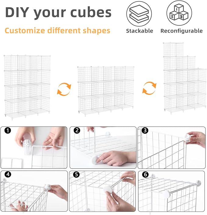AWTATOS Wire Cube Storage, Closet Organizer, 12 Cube Storage Shelf, White | Metal Cube Storage Shelves Bookshelf, Portable Closet Clothes Organizer, Wire Shelving for Bedroom, Home, Office