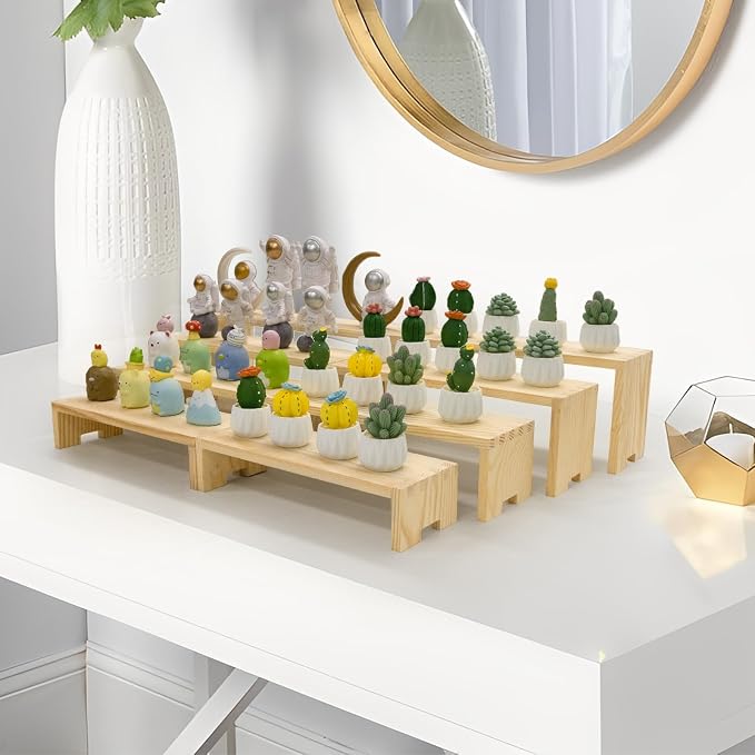 Yikaroeli 2 Set Large Wood Display Risers Display Stands Wooden Cupcake Stand Dessert Food Buffet Risers for Vendor Events 4 Tiered 8Pcs Table Sets Cake for Display