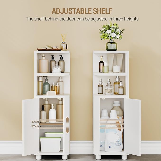 Hzuaneri Corner Cabinet, Small Bathroom Corner Cabinet with Doors | Narrow Storage Cabinets with Adjustable Shelves, Bathroom Organizers and Storage for Small Space, White BC21003X