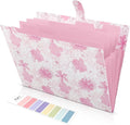 SKYDUE Accordion File Organizer, Floral Expanding File Folders with 5 Pockets, Cute Document Organizer for Paper Bills Receipt Storage, School Office & Hospital Supplies Letter/A4 Size Pink