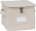 Covermates Keepsakes Zip-Top Storage Box Set, 3 Pack Heavy Duty Polyester Organizer Bins, Stackable Design, ID Window, Reinforced Handles, Closet Home Storage, Beige Heather