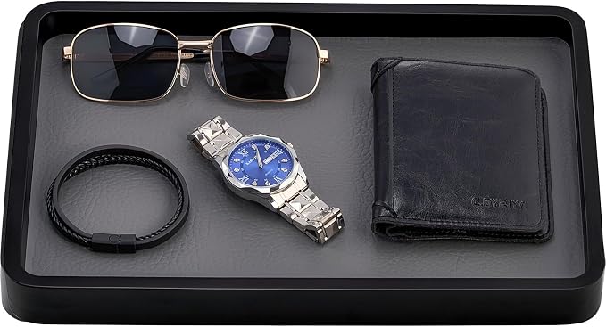 ProCase Wood Valet Tray for Men, Key Tray, Desk & Nightstand -Black | Wood Catch-All EDC Tray for Nightstand Decor, Desk & Entryway, Holds Keys, Wallets, Watches, Phones & Coins