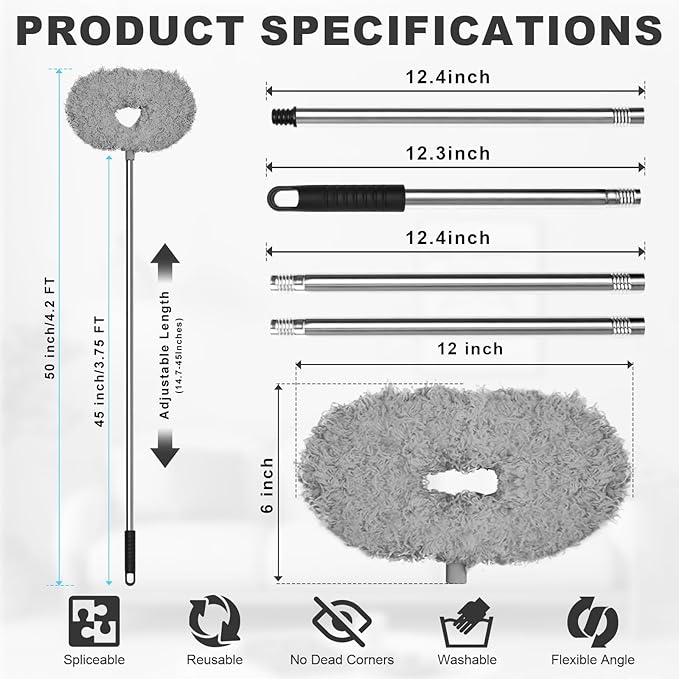 Storystore Ceiling Fan Cleaner Duster - Adjustable Duster with Extension Pole,Dusters for Cleaning Fan Blade, Walls and Cobweb (Grey)