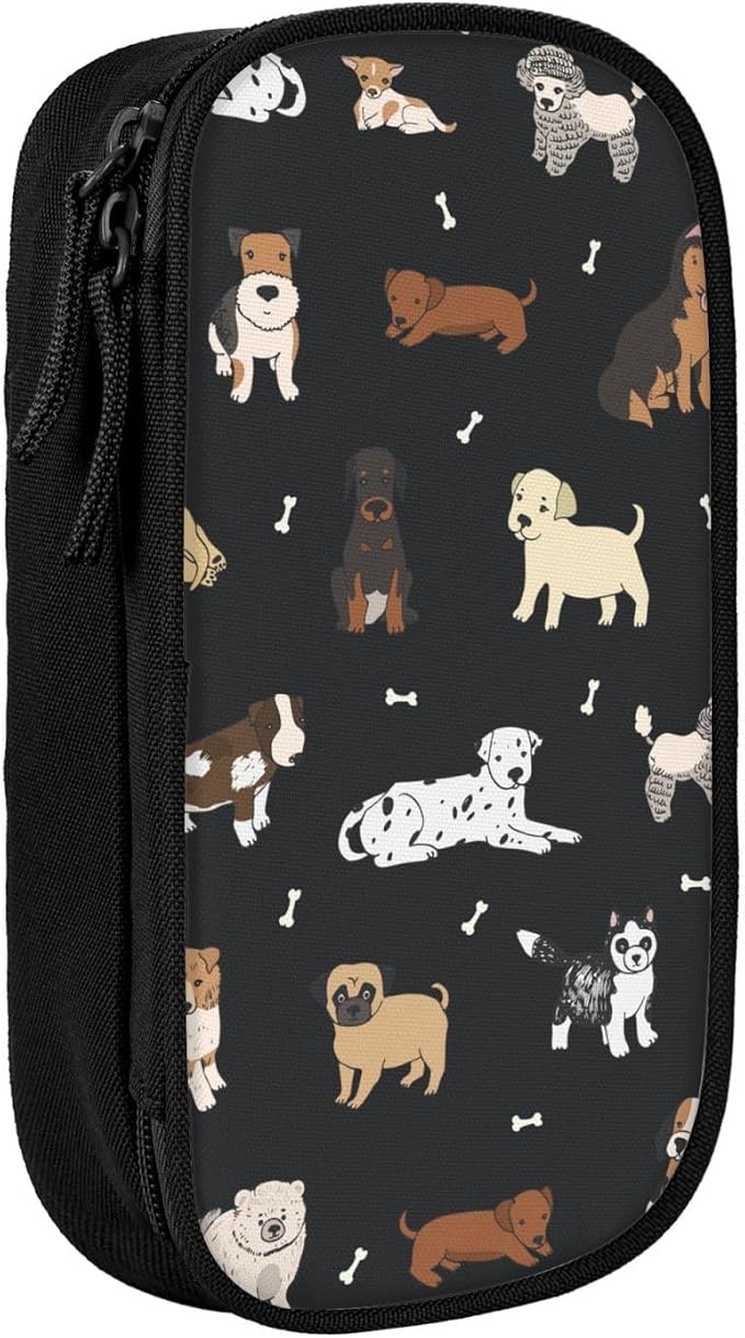 Perinsto Cute Dogs Animals Pencil Case Big Capacity Multi Compartment Stationery Box Pencil Pouch Holder Desk Organizer For School Office Home
