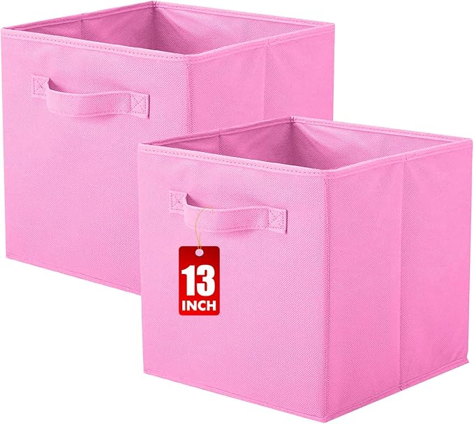 ShellKingdom Storage Bins, Foldable Fabric Storage Cube And Cloth Organizer | Storage Drawer For Closet And Toys, 13 X 13 X 13 INCH, 2 Pack (Pink)