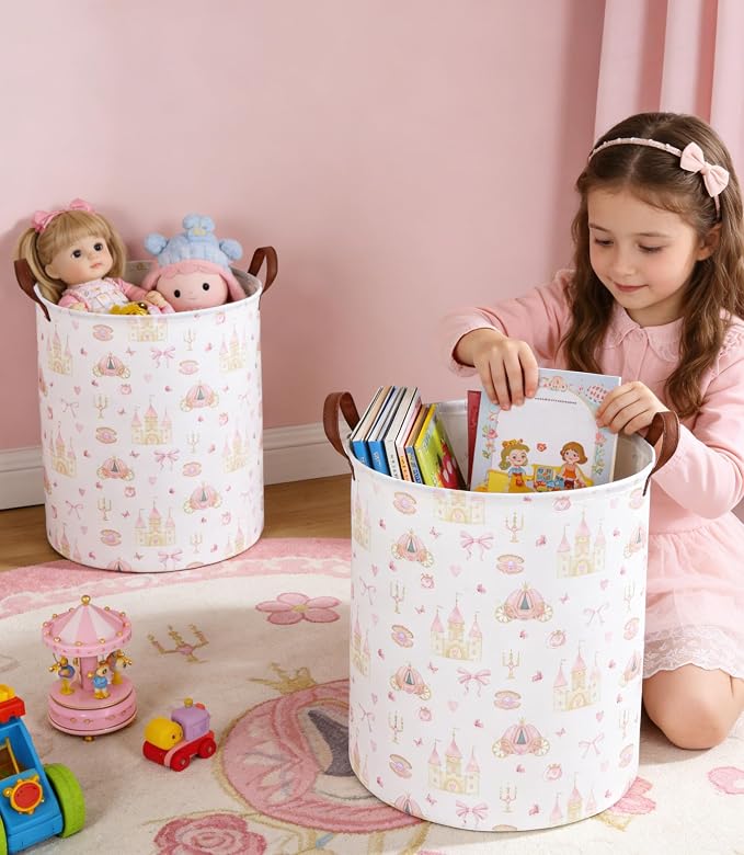 Kids Laundry Hamper Kids Dirty Clothes Hamper Collapsible Waterproof Toys Storage Bin Boys and Girls Hampers Princess Room Decor Gift Baskets(Cute Princess)