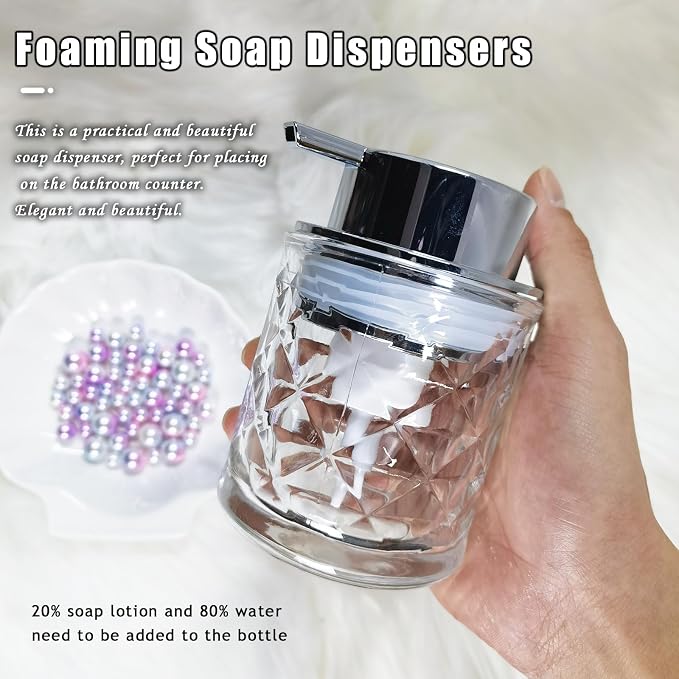 Glass Hand Foaming Soap Dispensers with Silver Pump Refillable Hand Soap Dispenser for Bathroom Kitchen (1Pack-D881)