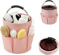 Pink Cleaning Caddy with Handle & Drawstring Top, 17L Foldable | Waterproof 600D Oxford Utility Caddy with 6 Pockets, Collapsible Cleaning Basket for Home, Garden, Dorm, Shower, Bathroom