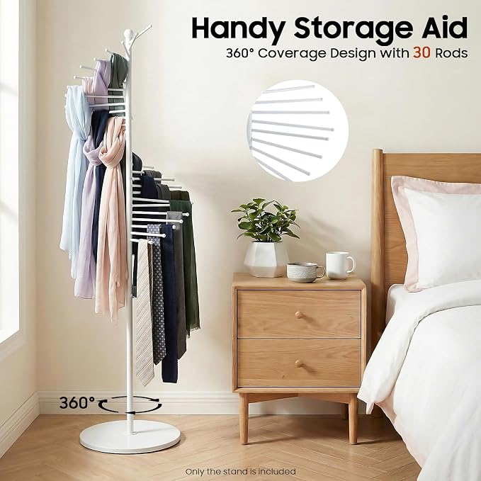 Scarf Organizer 30 Tiers, Scarf Hanger Display Rack, Metal Holder Hijab Stand for Clothing Store Commercial Home, Space Saving Shelves (White)