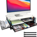 Desk Organizers and Accessories Monitor Riser, Monitor Stand with Drawer (2-Tier Drawers) with Large Side Storage Rack & Cable Management,66LBS/30KG, Office Organization, White