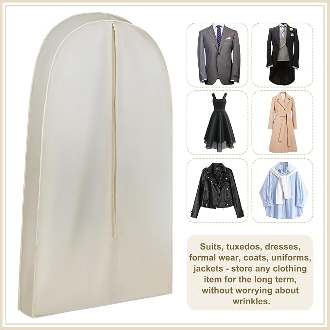 3 Pcs 42 Inch Acid Free Cotton Muslin Suit Garment Bag Long Dress Suit Storage Box Closet Organizer for Suits, Coats, Travel Bag