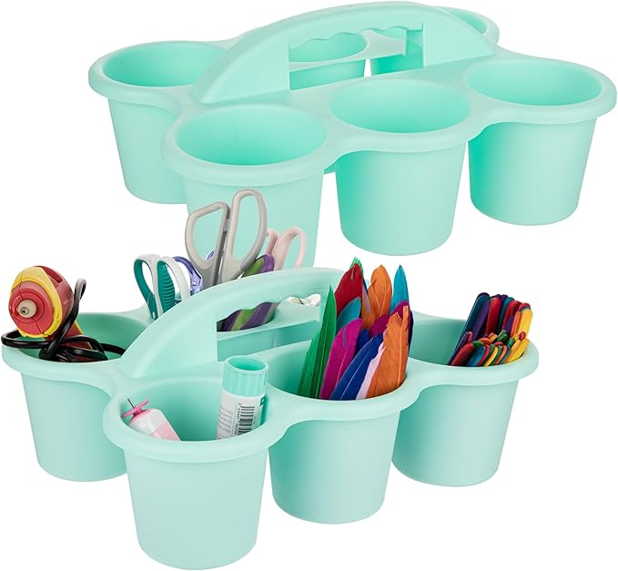 2 Pack Classroom Caddy For School,Kidsroom,Pencil Holder,Plastic Cup Caddy for Drink Delivery (Green)