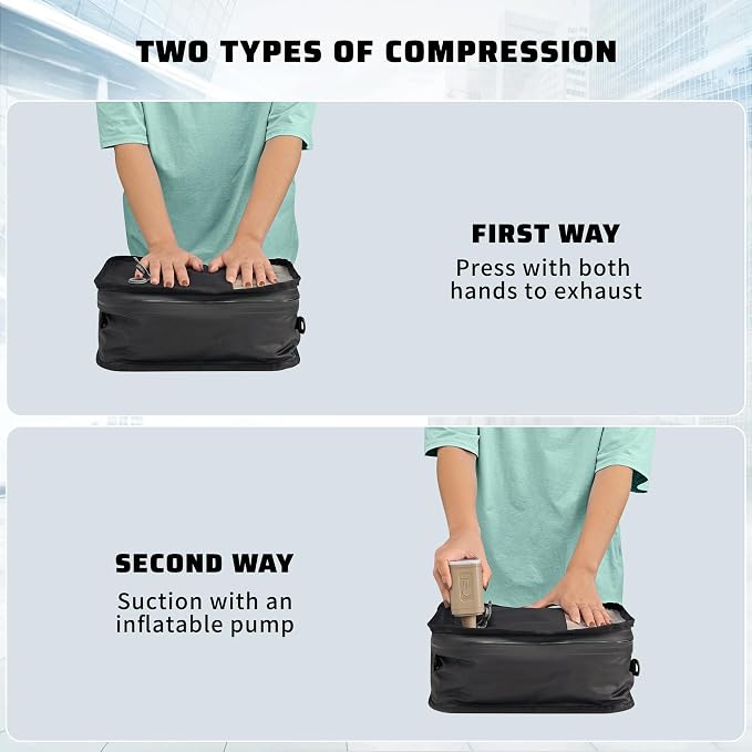 ONTYZZ Travel Vacuum Compression Bags 12 inch Space Saver Bags Vacuum Travel Case with IP67 Waterproof Zipper for Socks, Underwear, Two Bag Black