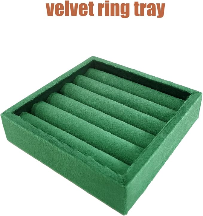 SCIKHETF Velvet Ring Earrings Studs organizer Tray Small Ring Insert Display Tray 5 Slots Stackable (Green)