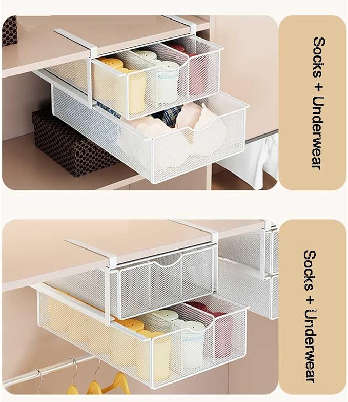 Compact Hanging Pullout Drawer Basket,Pull Out Drawer Organizer Containers Storage Bin,Stackable Shelf Baskets Organizer(Style 1)