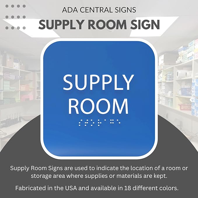 6" X6" Supply Room Sign - ADA Compliant Tactile Graphics Grade 2 Braille Text Acrylic Door Wall Signs - Stocking Tracking Monitoring Storage Room Sign for Office, School, Warehouse