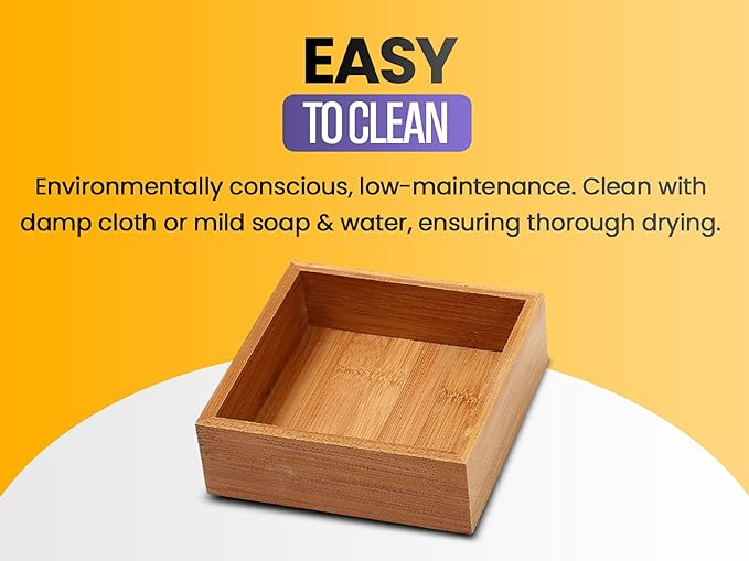 YBM Home Bamboo Drawer Organizer Box Multi-Use Storage for Junk Drawer, Office, Home, Kitchen, Bedroom, Children Room, Craft, Sewing, and Bathroom (2, 6x6x2 inch)