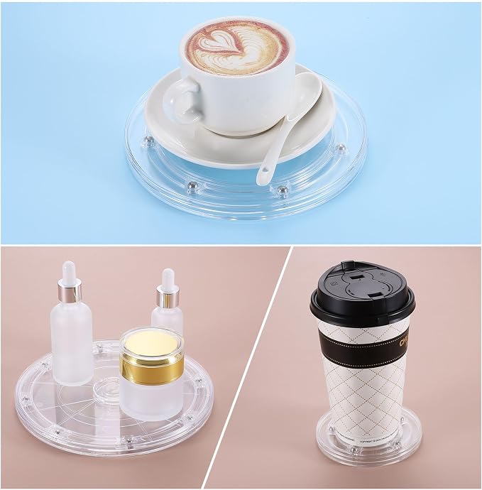 uxcell 2Pcs Acrylic Lazy Susan Turntable, 6.5 Inch Clear Turntable Organizer Ball Bearing 360 Degree Rotating Tray for Spice Rack Table Cake Kitchen Pantry Decorating Bathrooms