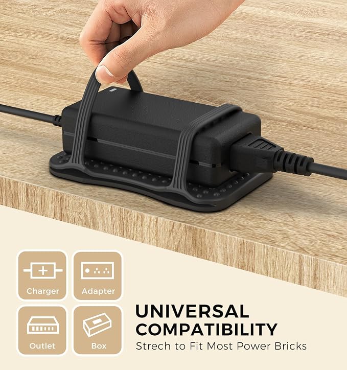 TRONWIN Laptop Charger Holder, Reinforced Silicone Adapter Mount for Under Desk Power Brick with Self-Adhesive Cable Ties, Heat-Dissipating Non-Slip Organizer for Home Office & Gaming Desk