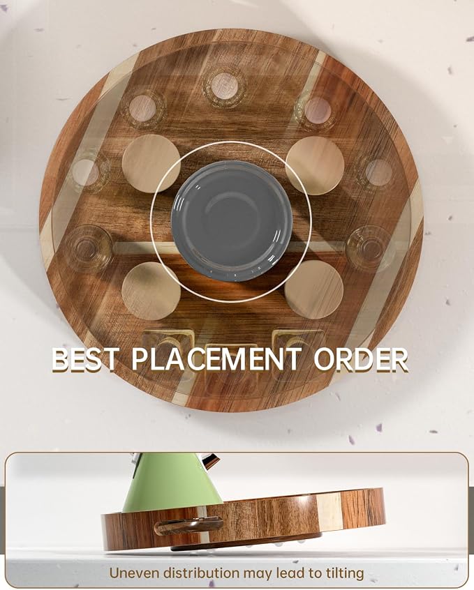 12" Acacia Wood Lazy Susan Turntable Organizer, Double Handle Cabinet Organizer with High Rim，Round Wooden Lazy Susan for Table Top Cabinet Pantry Countertop Cupboard Organization