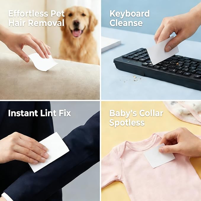 Mini Portable Lint Remover Strips & Pet Hair Remover - Pocket Sticky Stickers for Clothes, Travel & Handbags (50 Pieces) (200)