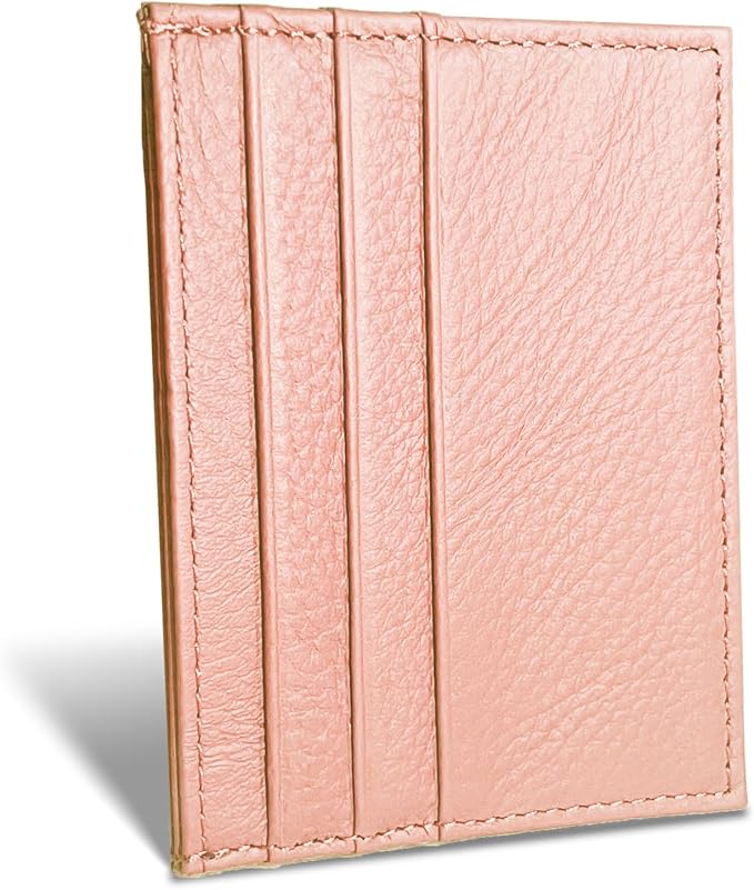 WOXVM Credit Card Holder Wallet RFID Blocking Slim Credit Card Cases Holder Premium Leather Minimalist Front Pocket Small Wallet with 6 Card Slots and 1 Pockets for Men Women (Pink)