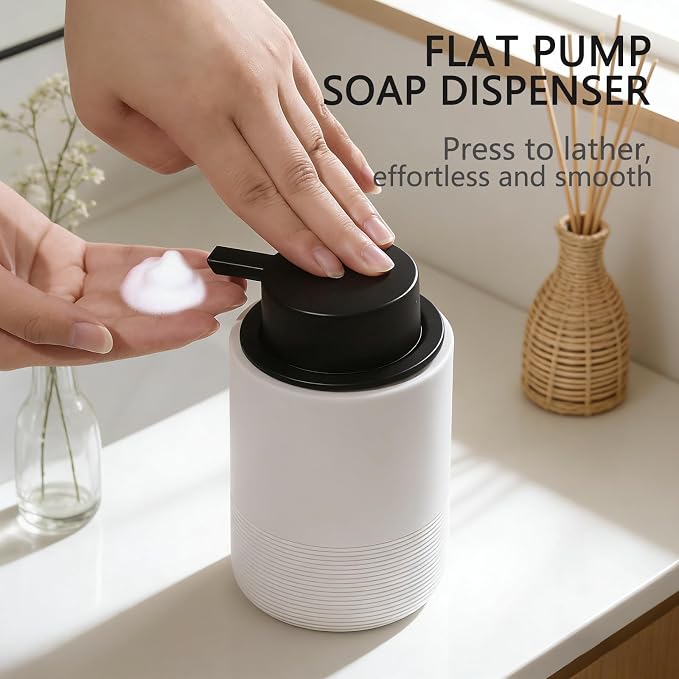 Resin Foaming Soap Dispenser, 11 OZ Bathroom & Kitchen Foam Soap Dispenser, Easy Press Pump, Refillable Hand Soap Dispenser, Modern Decor (White)