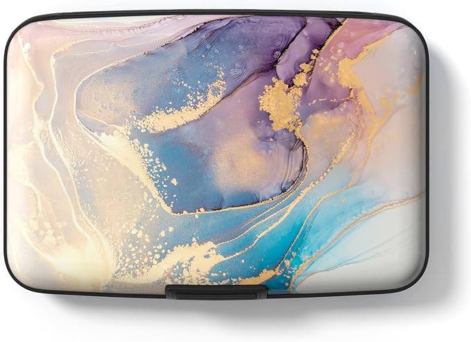 Credit Card Holder for Women, Small RFID Metal Credit Cards Wallet Cute Business Card Holder Pocket ID Case, Pink Gold Marble