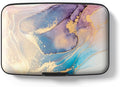Credit Card Holder for Women, Small RFID Metal Credit Cards Wallet Cute Business Card Holder Pocket ID Case, Pink Gold Marble