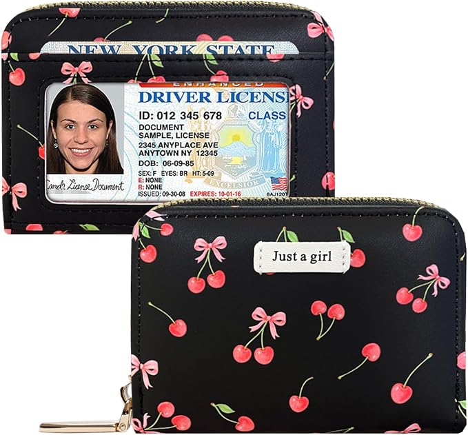 Sunwel Fashion Credit Card Holder for Women Small Accordion Card Cases with ID Window (PINK CHERRY)