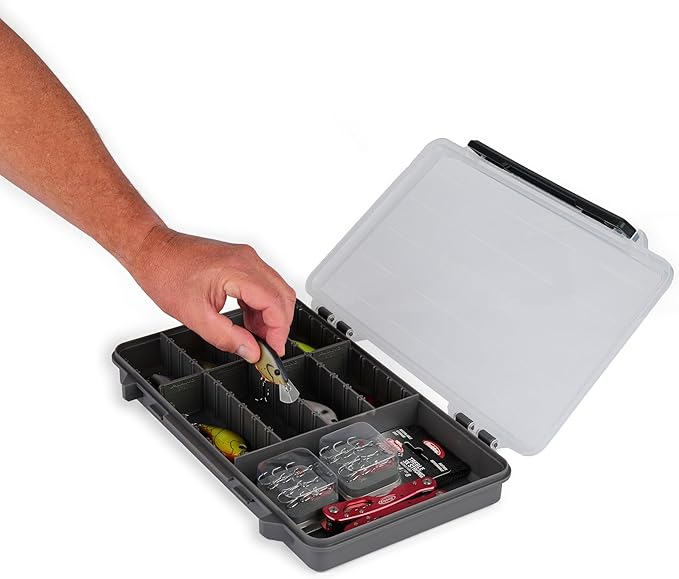 Plano StowAway 3700 50/50 Split Stow Tackle Box, with Corrosion-Preventive Rustricor, Single Latch Design, Transparent DuraView Lid, Stackable Storage for Fishing Bait, Lures and Gear