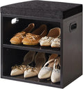 YMYNY Small Shoe Storage Bench with Cushion, Black, HBD028B | 2 Tier Entryway Bench with Storage, Small Shoe Rack Bench with Adjustable Shelf for Entryway 11 x 15.3 x 16.5 Inches