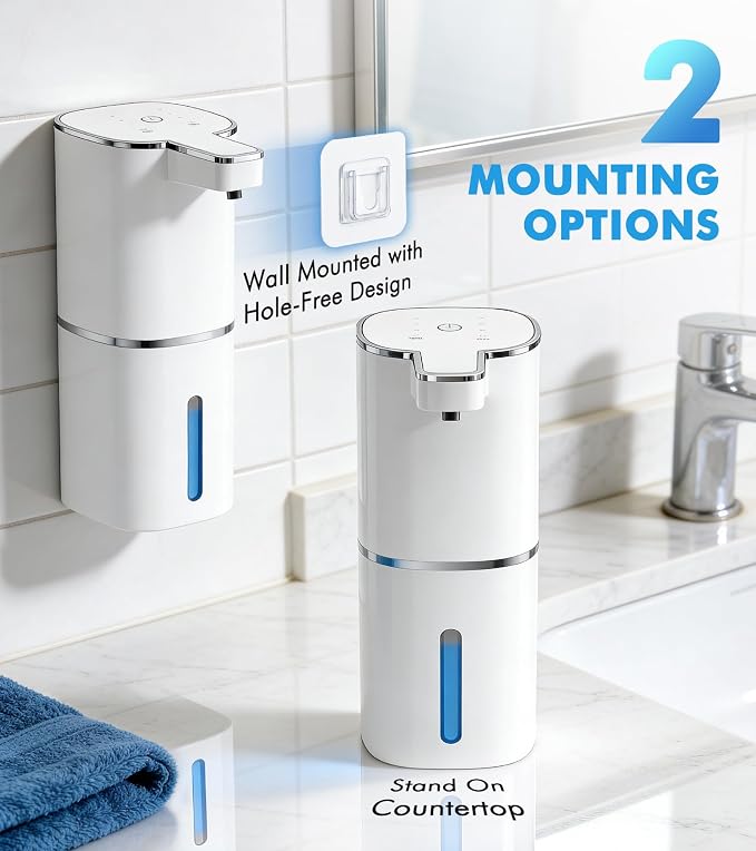RYTOXILO Automatic Soap Dispenser Touchless, 2 Pack White Auto Soap Dispensers for Bathroom and Kitchen, 15 Fl Oz Plastic Electric Hands Free Dish Liquid Dispensers Wall Mount with 1200 mAh Battery | Touchless, Hands-Free