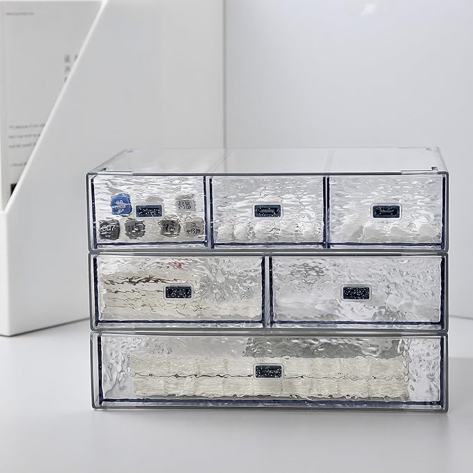 Desk Drawer Organizer, Stackable Plastic Storage Drawer, Grocery Organizer For Stationery/Office Supplies (New Clear, 3 Compartment)
