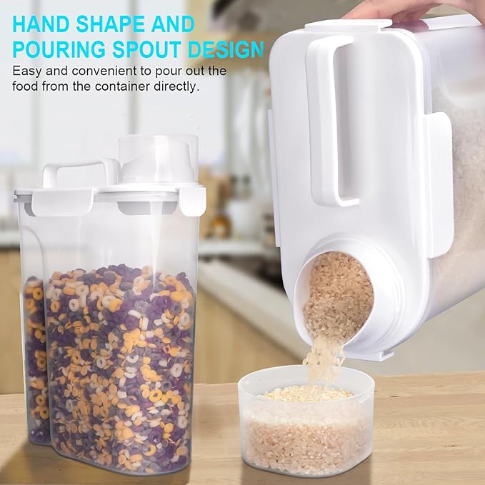 Uppetly Rice Airtight Dry Food Storage Containers 2 Pack, BPA Free Plastic Storage Bin Dispenser with Pourable Spout, Portable Handle, Kitchen Pantry Organization for Cereal, Flour and Baking Supplies