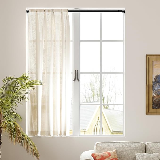 Tension Rod 28 to 48 inch, Adjustable Curtain Rods No Drilling Spring Rods Extendable Pressure DIY Tension Rod for Window Closet Kitchen, Black